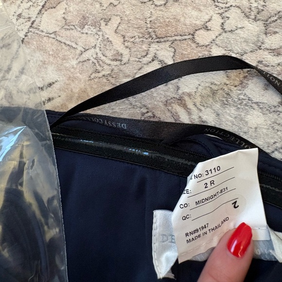 Dessy Draped Satin Grecian Column Gown Midnight Navy size 2 Bridesmaid Formal - Picture 7 of 13